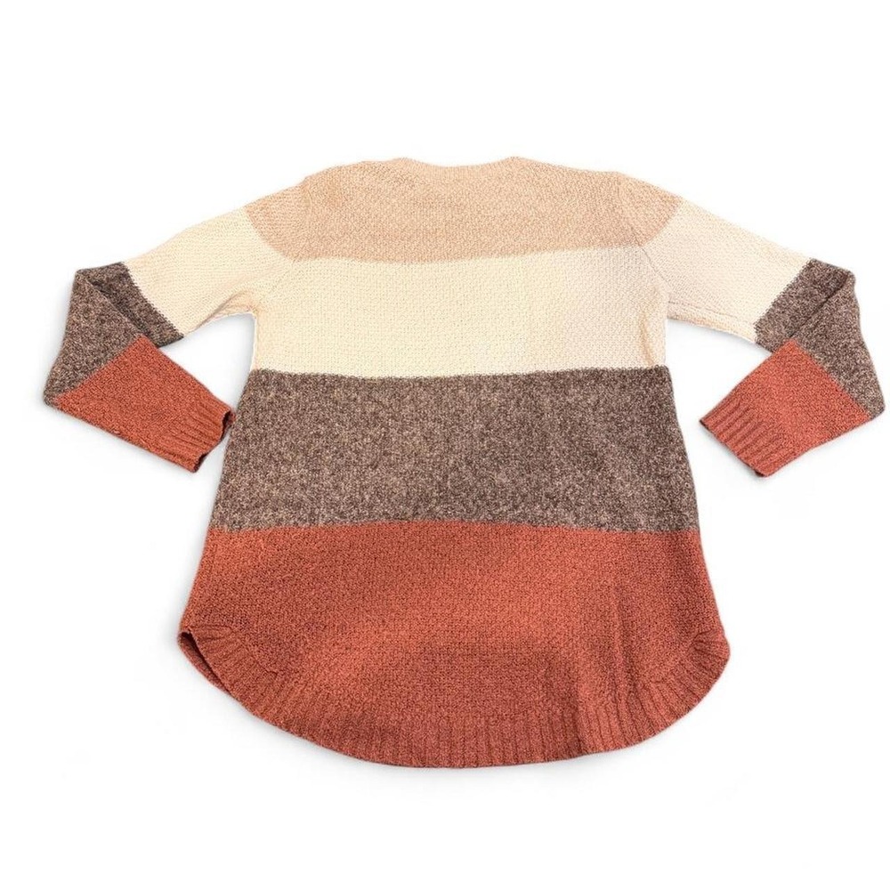 Pink Clover Womens Colorblock Striped Textured Knit Sweater XSP Beige Rust Brown - Picture 3 of 5
